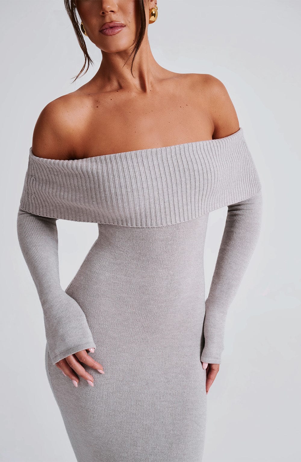 Clarissa Knit Maxi Dress - Light Grey Marl