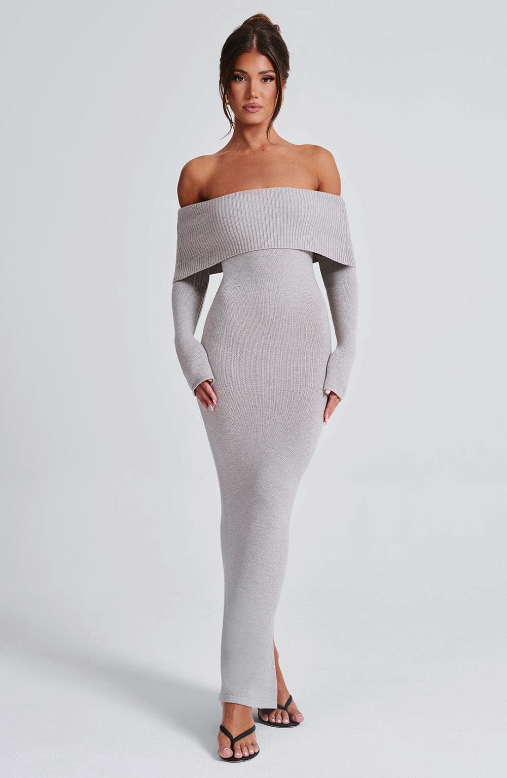 Clarissa Knit Maxi Dress - Light Grey Marl