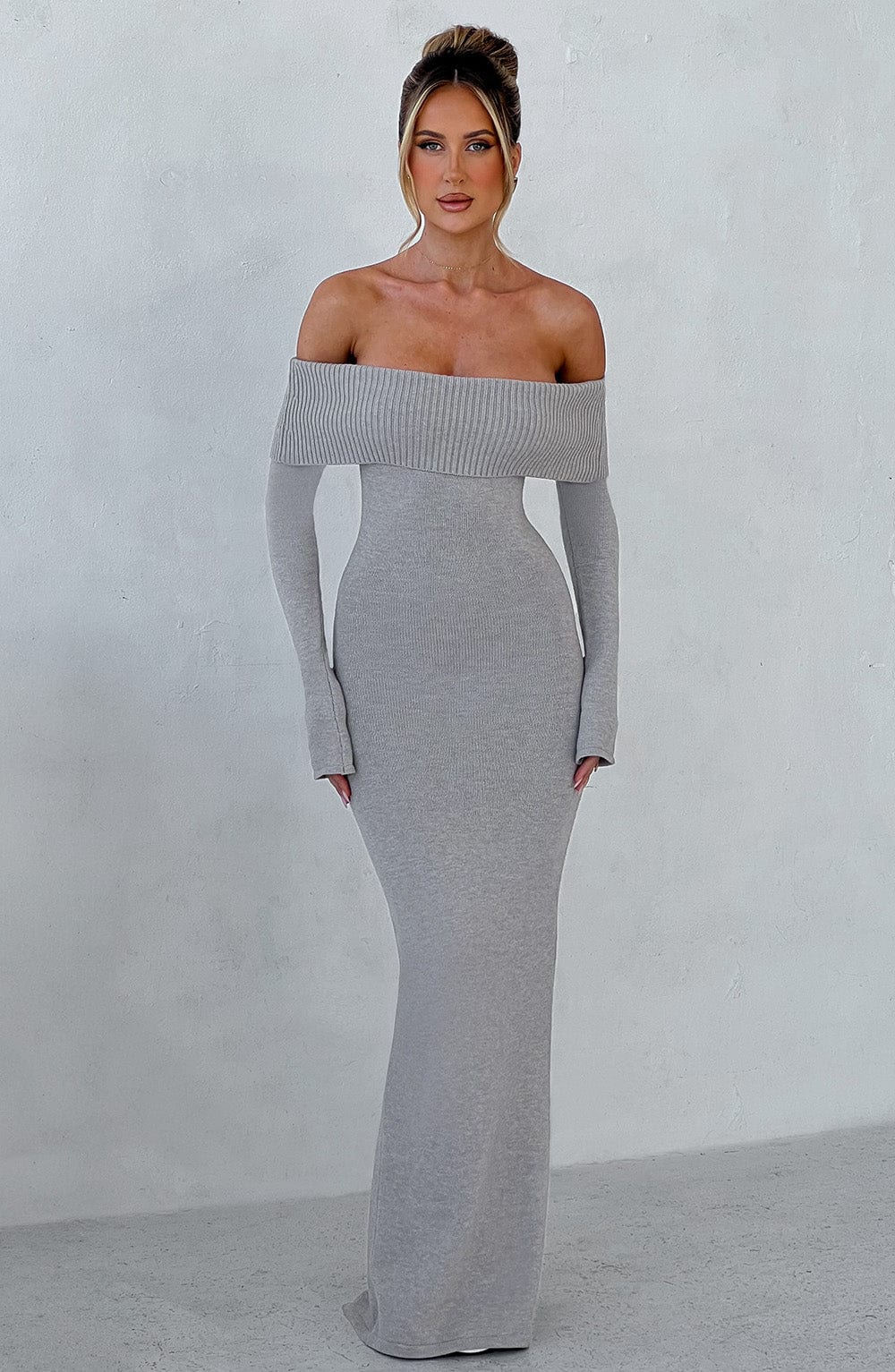 Clarissa Knit Maxi Dress - Light Grey Marl