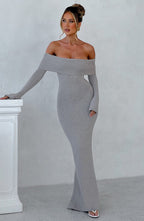 Clarissa Knit Maxi Dress - Light Grey Marl
