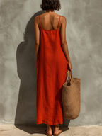Red Square Neck Spaghetti Strap Dress