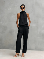 Cotton Linen Round-Neck Sleeveless Top & Trousers Set