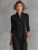 White-Trimmed Collar Sweatshirt Maxi Dress