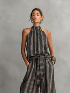 Striped Woven Sleeveless Top & Trousers Set