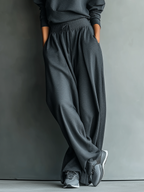 Charcoal Knit Turtleneck & Wide-Leg Pants Set