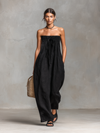 Linen Strapless Tie-Waist Jumpsuit
