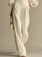 Ivory High-Waist Wide-Leg Woven Trousers