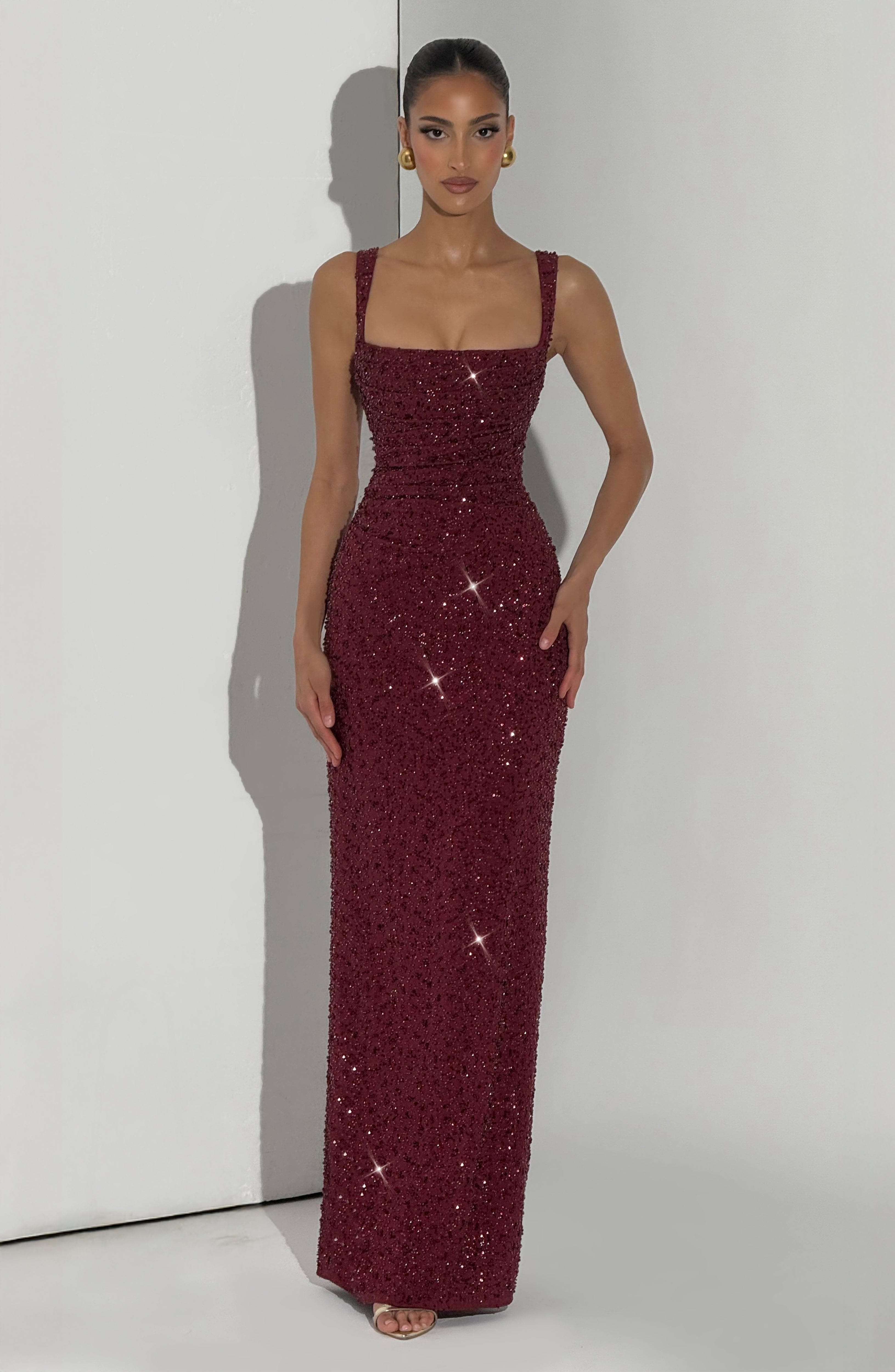 Simone Maxi Dress - Burgundy Sparkle