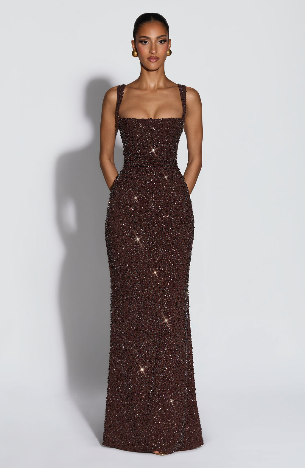 Simone Maxi Dress - Plum Brown Sparkle