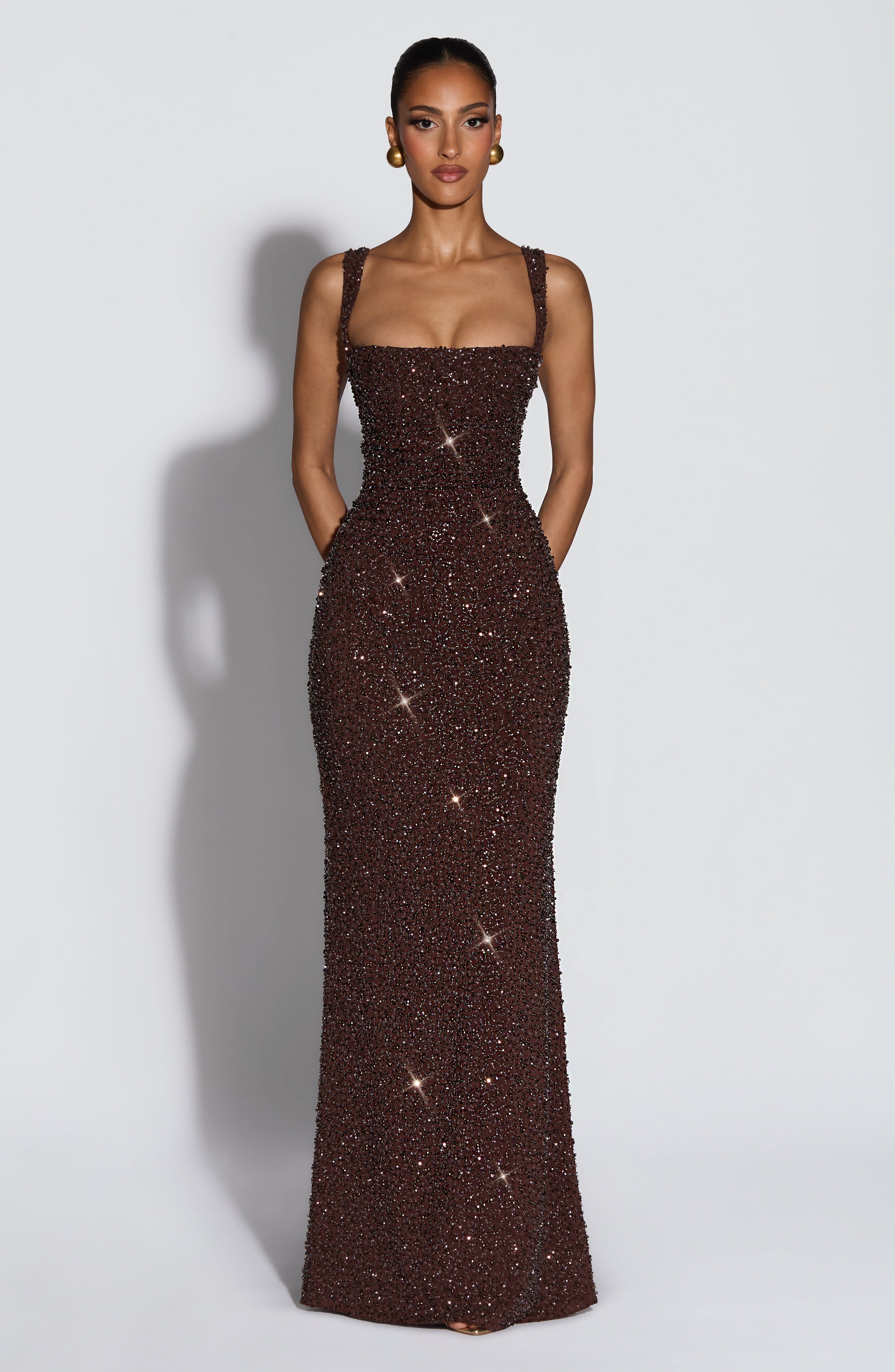 Simone Maxi Dress - Plum Brown Sparkle