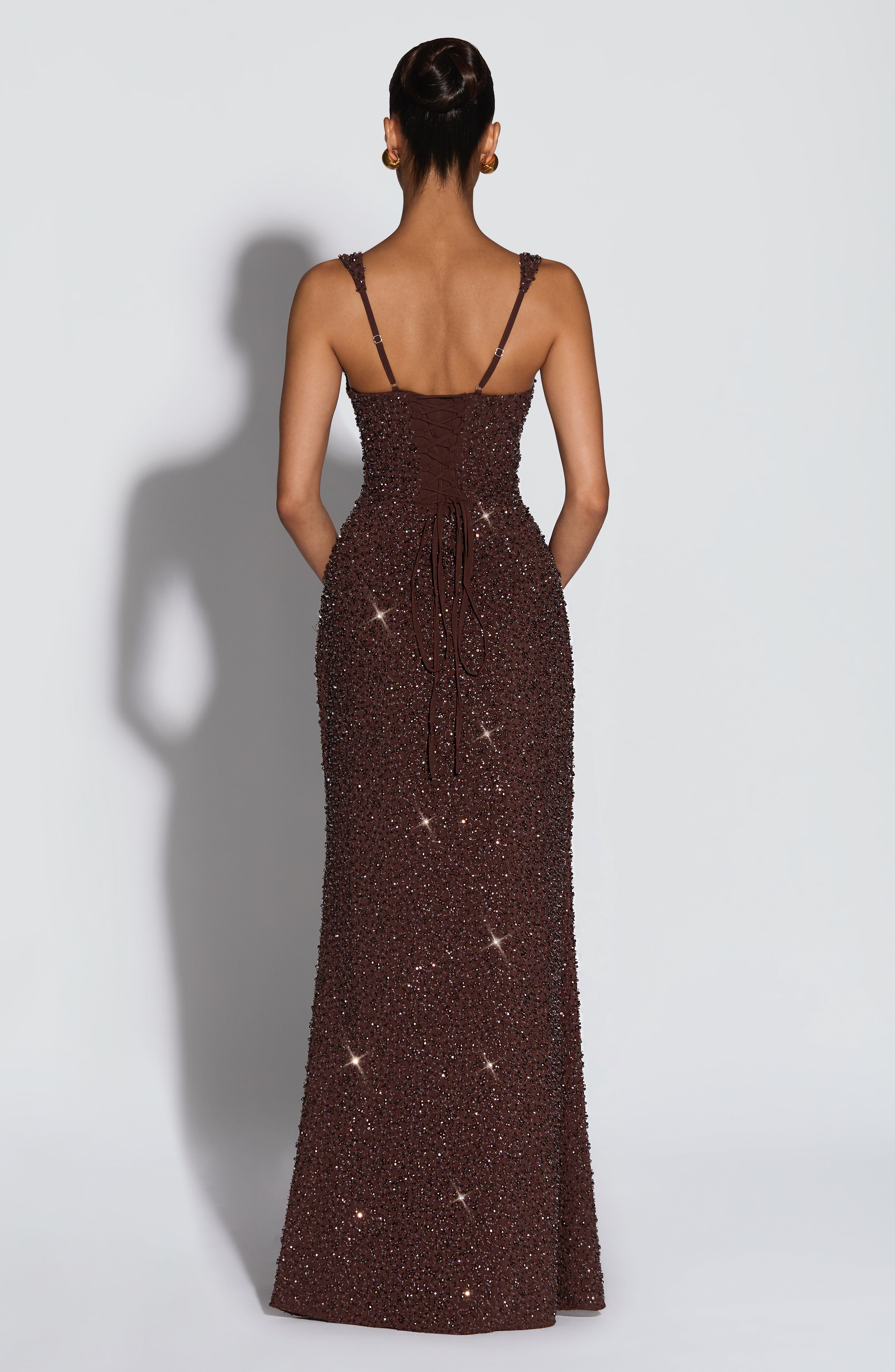 Simone Maxi Dress - Plum Brown Sparkle
