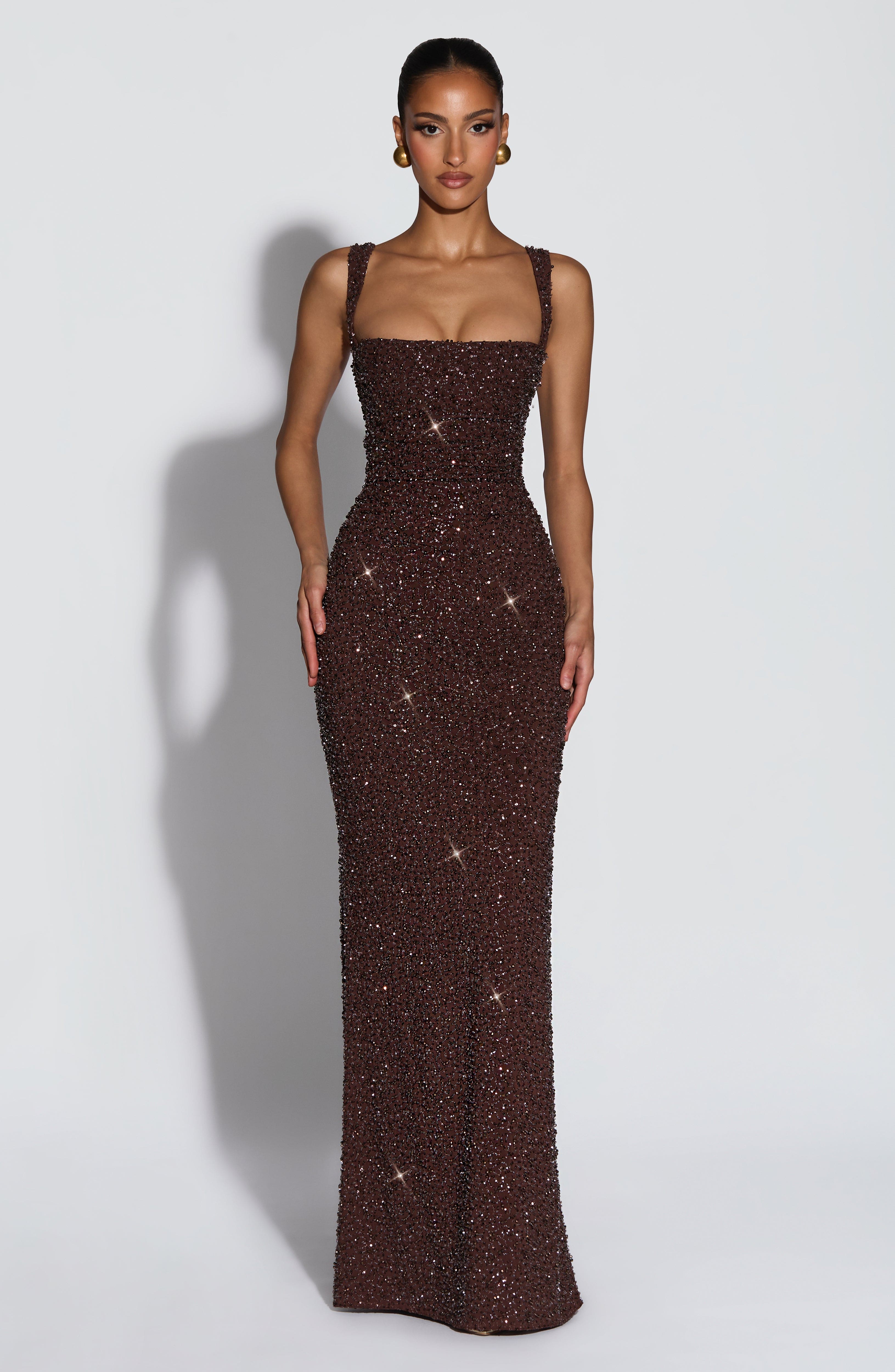 Simone Maxi Dress - Plum Brown Sparkle