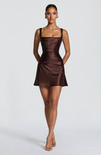 Isla Mini Dress - Plum Brown