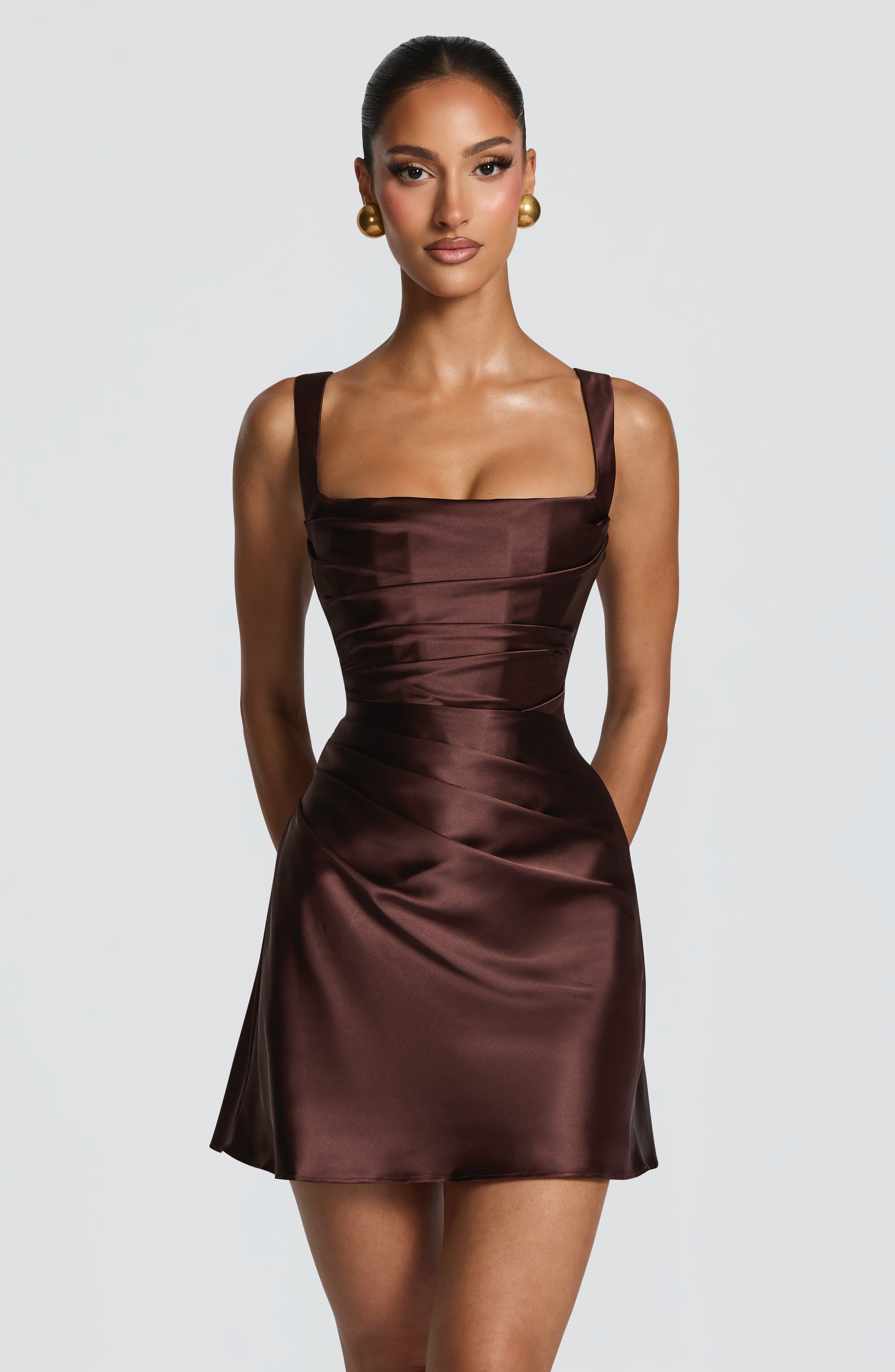 Isla Mini Dress - Plum Brown
