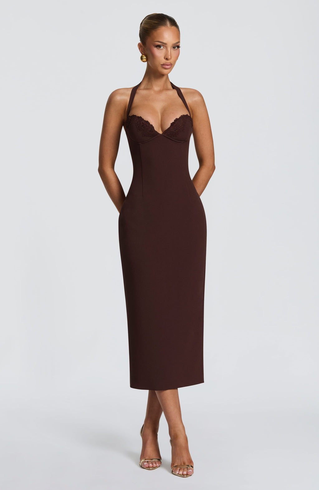 Freya Midi Dress - Plum Brown