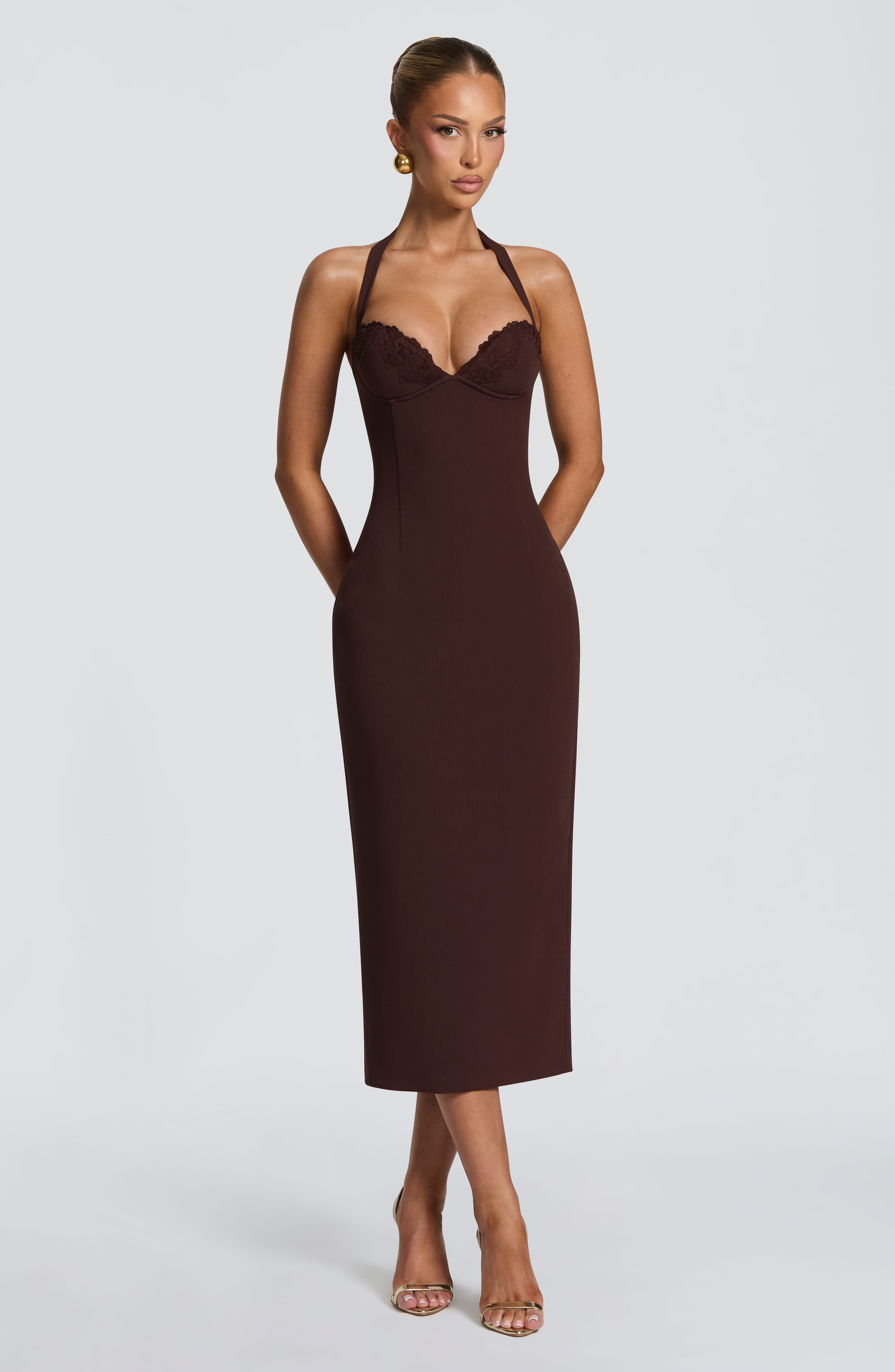 Freya Midi Dress - Plum Brown