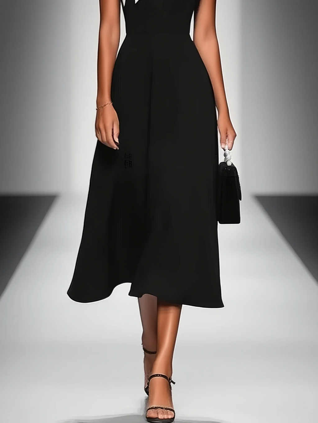 Colorblock Square-Neck Cap Sleeve Midi Dress