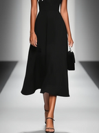Colorblock Square-Neck Cap Sleeve Midi Dress