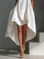 White Linen Asymmetric Hem Midi Dress