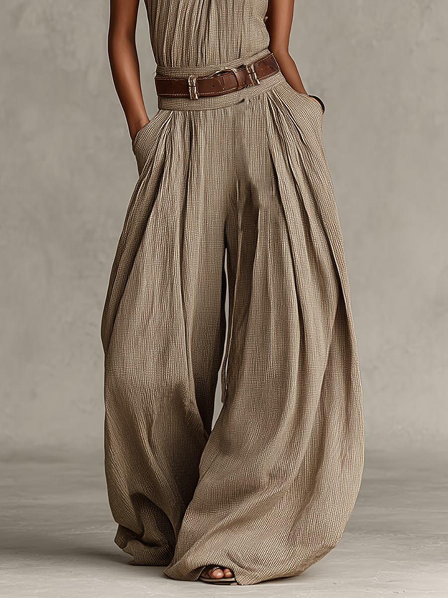 Taupe Halter Neck Wide-Leg Jumpsuit