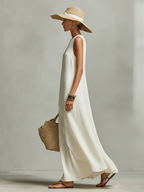 Ivory Linen Asymmetric Hem Dress
