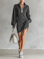 Knit White-Trim Polo Neck Mini Dress