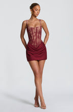 Amber Mini Dress - Burgundy Lace