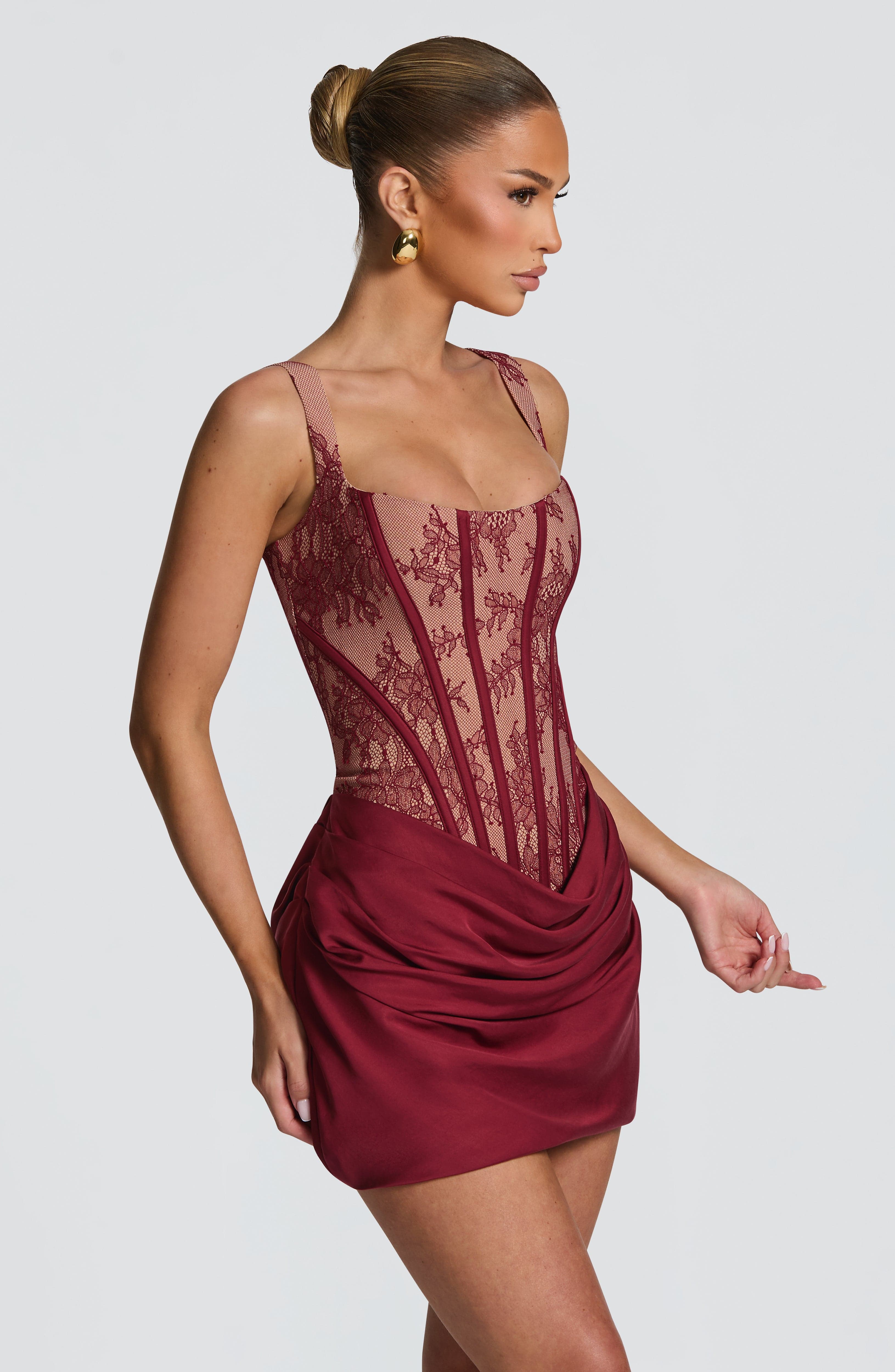 Amber Mini Dress - Burgundy Lace