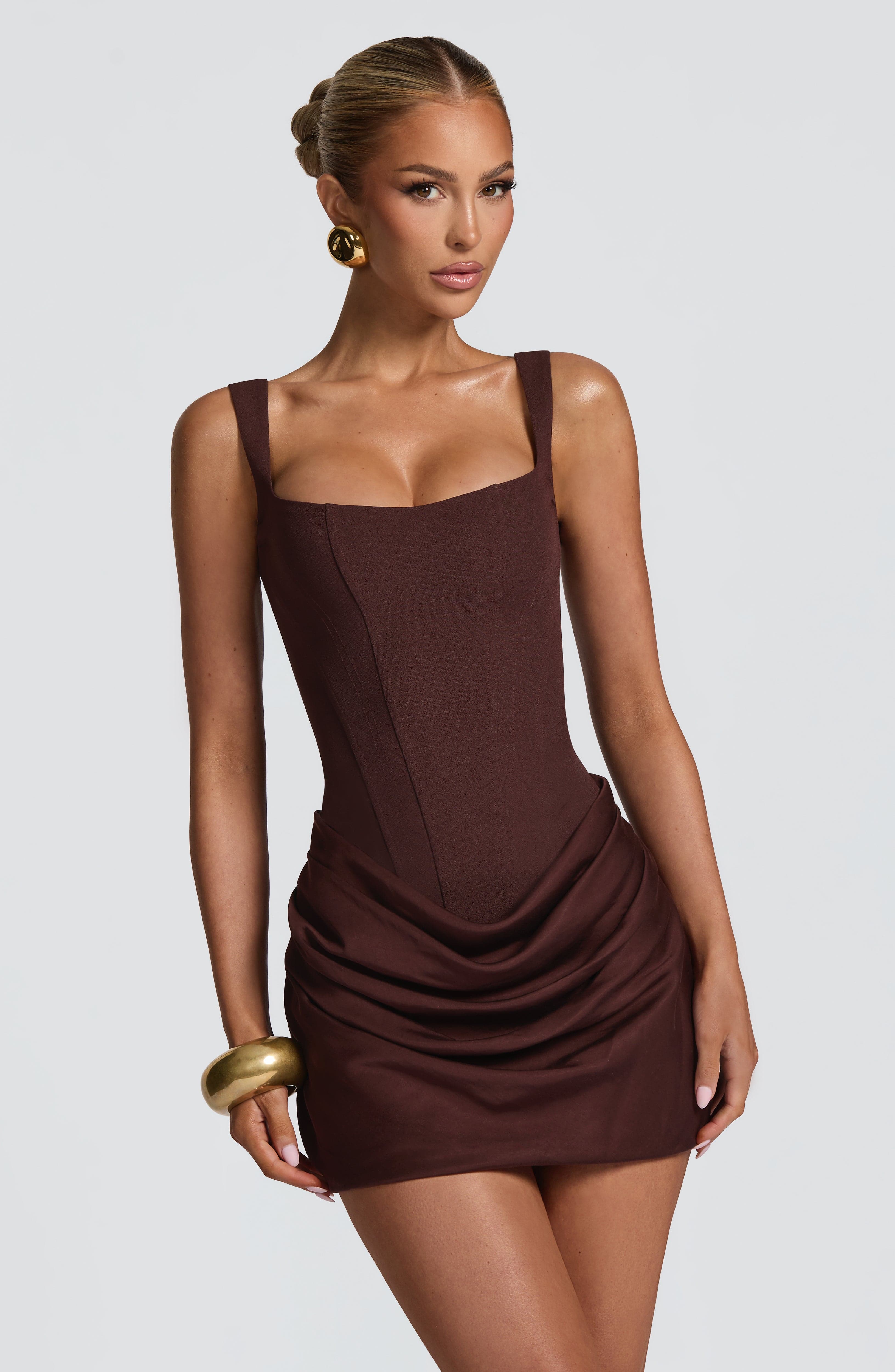 Amber Mini Dress - Plum Brown