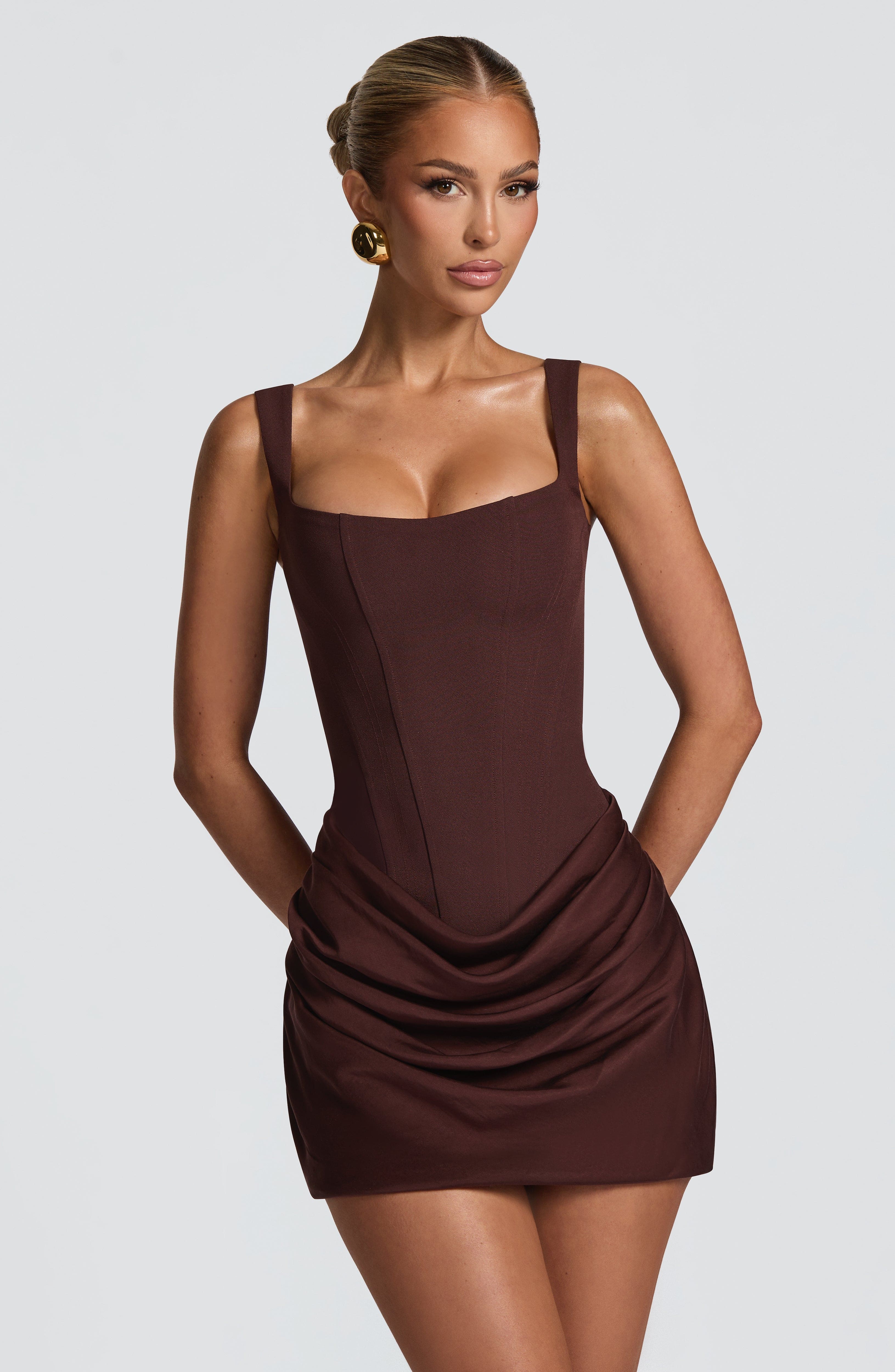 Amber Mini Dress - Plum Brown