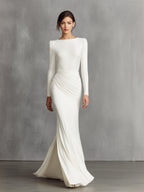 Women's White Elegant Satin Ruched Mermaid Maxi Dress MDA0910I5I
