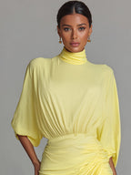 Women's Bright Yellow Drape Comfortable Blended Maxi Dress MDA2811G6I