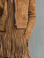 Cropped Suede Lapel Zipper Jacket