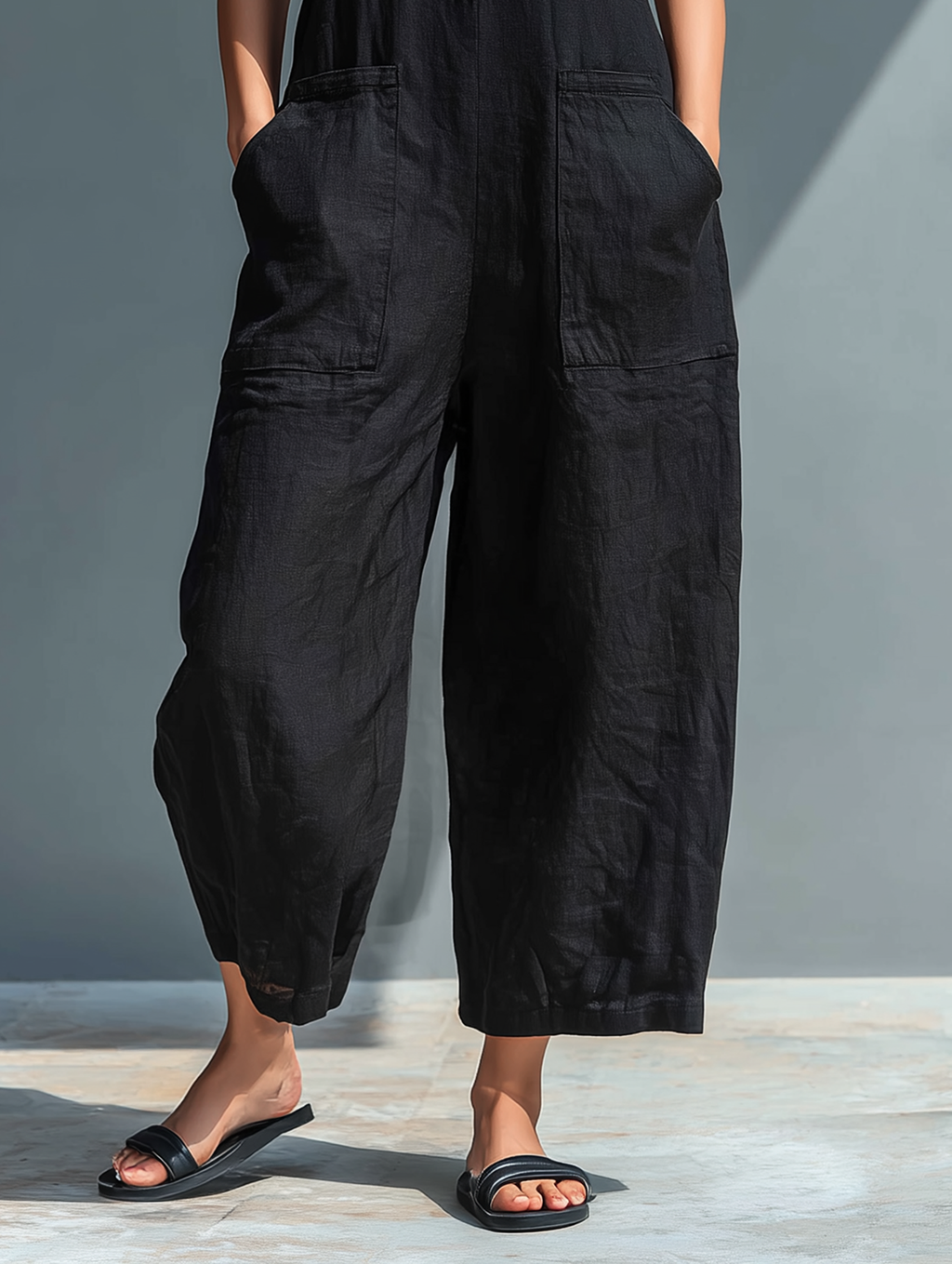 Linen Blend Stand Collar Jumpsuit