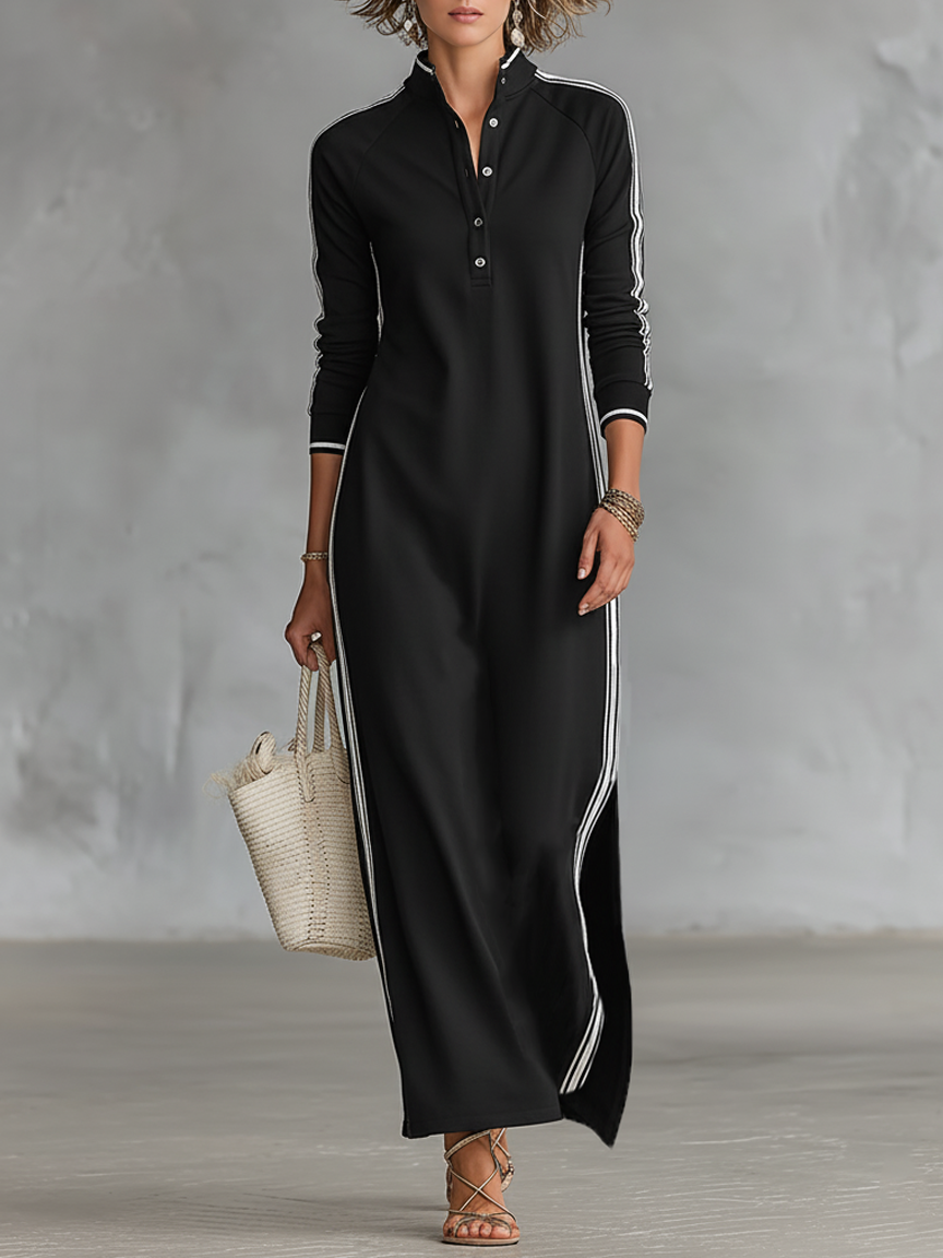 White-Trimmed Collar Sweatshirt Maxi Dress