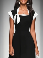 Colorblock Square-Neck Cap Sleeve Midi Dress