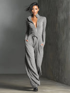 Sparkling Knit Zipper Front Jumpsuit