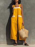Linen Square Neck Strapless Loose Jumpsuit