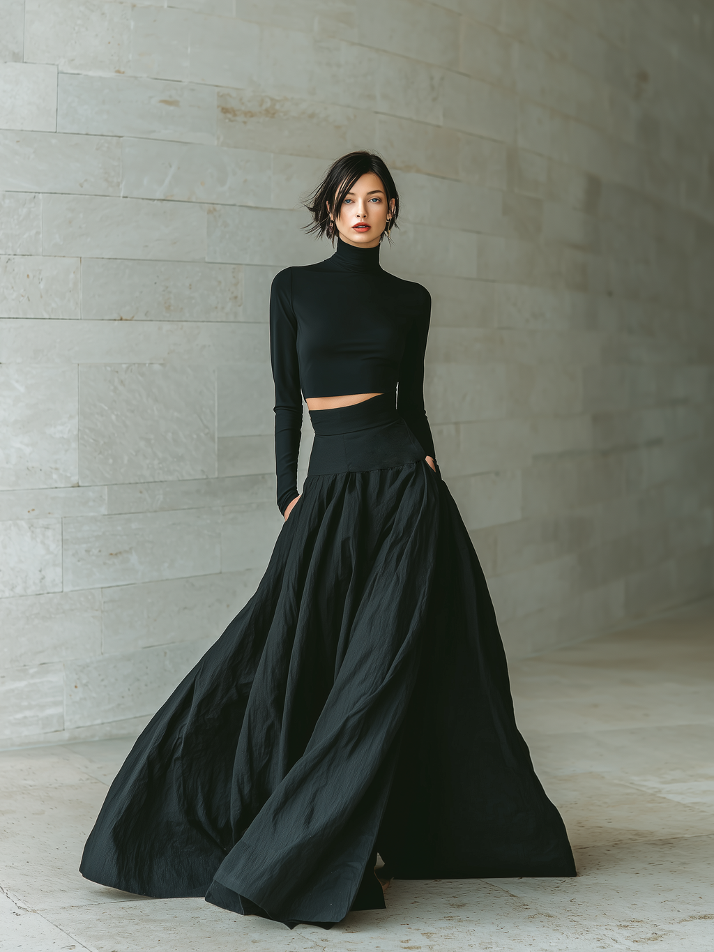 Black Turtleneck Crop Top & Maxi Skirt
