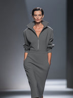 Half-Zip Cotton Midi Dress