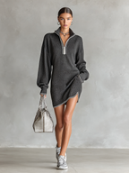 Knit White-Trim Polo Neck Mini Dress