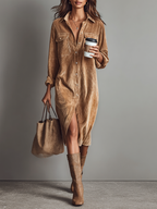Corduroy Double Pocket Midi Dress