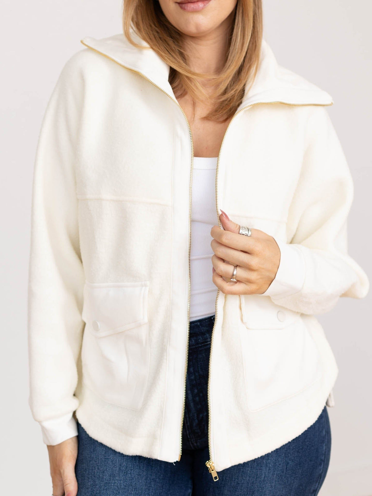 Women's Jacket | Zip Front Textured Collar