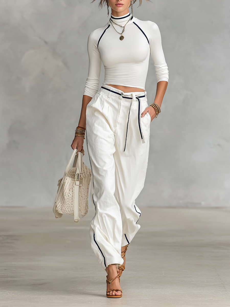 Half-Neck T-Shirt & Straight Pants Set