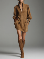 Suede Zipper Turtleneck Mini Dress