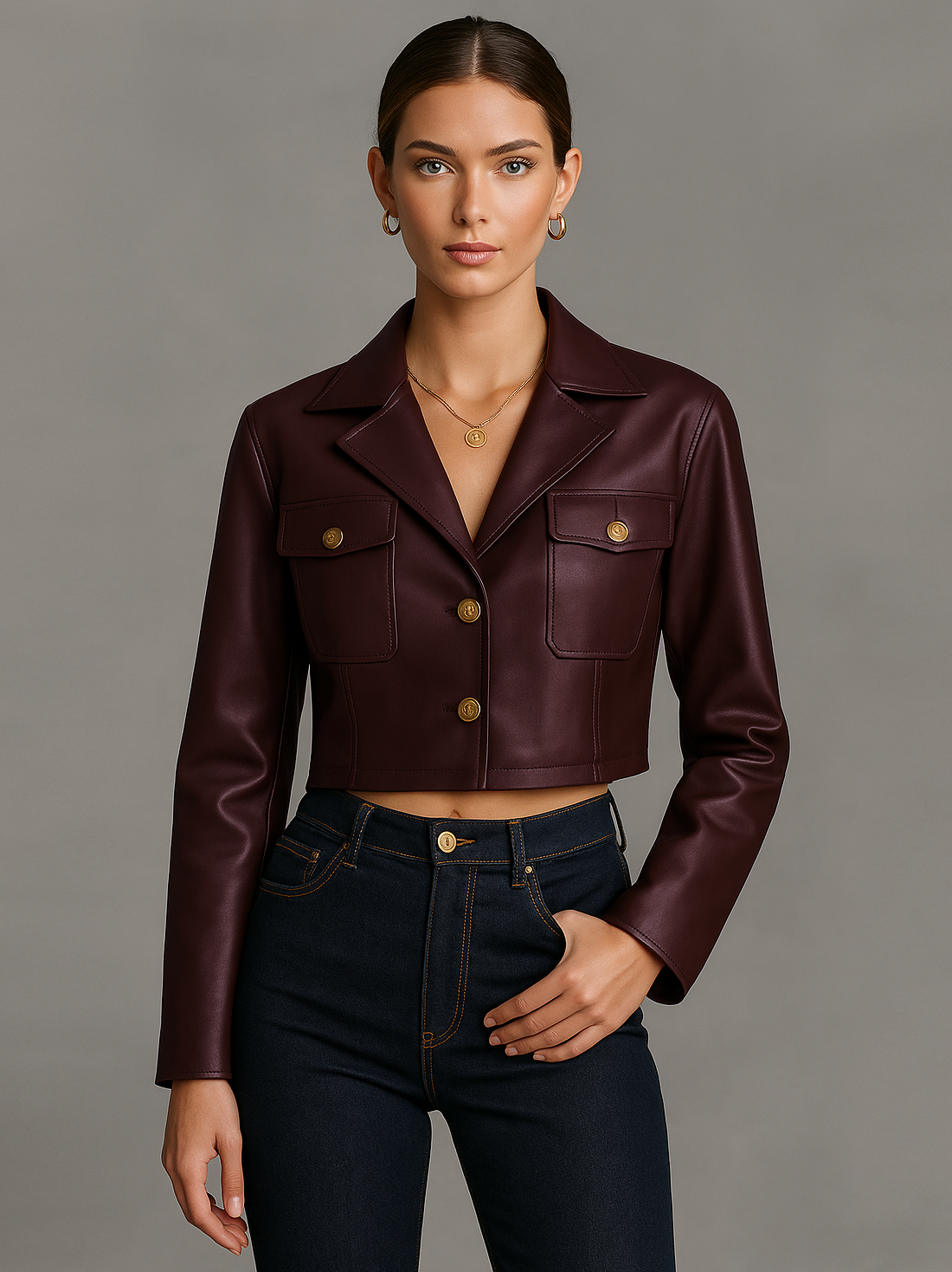 Minimalist Faux Leather Short Jacket