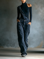 One-Shoulder Top & Denim Overalls Set