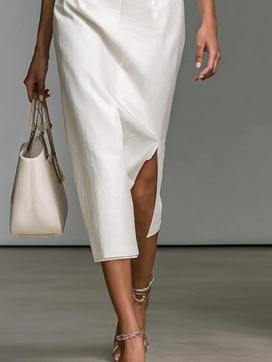 Embroidered V-Neck Short-Sleeve Midi Dress