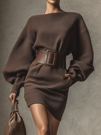 Dark Brown Textured Knit Mini Dress