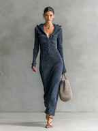 Hooded Knit Slim Maxi Dress